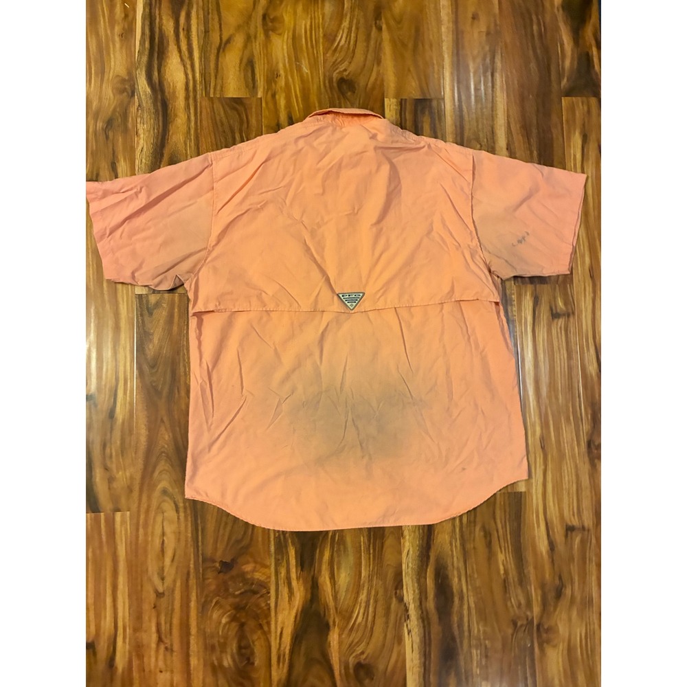 Columbia PFG Fishing Shirt Mens Large Peach Orange Short Sleeve Button Down Gorp - Picture 9 of 13